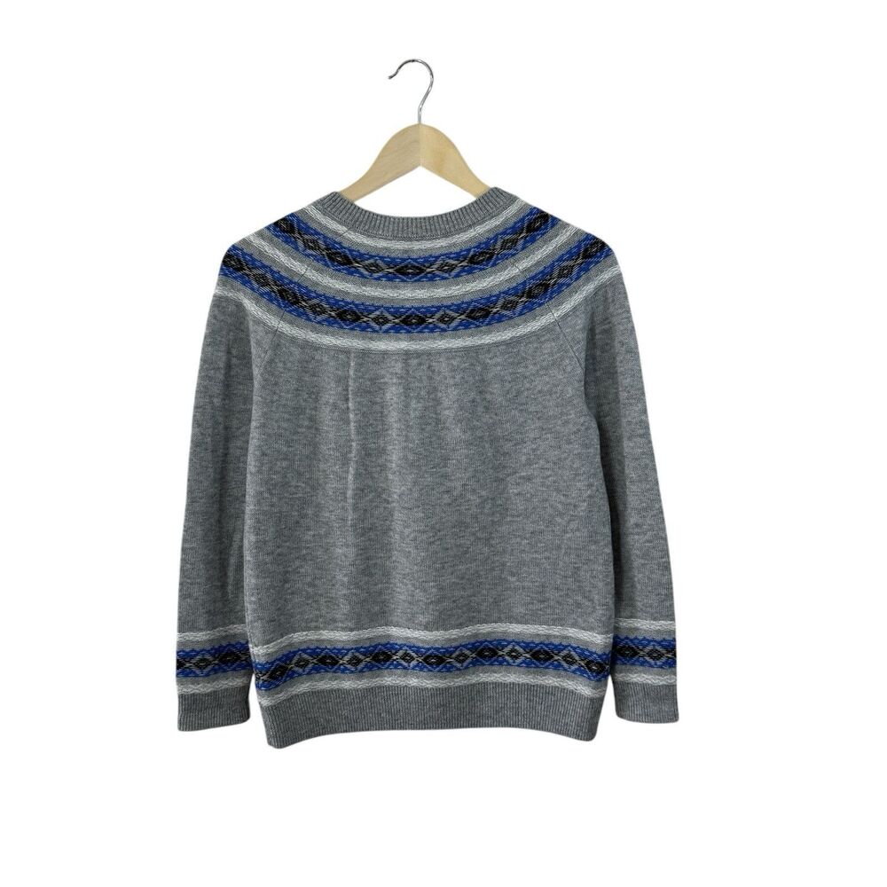 Talbots Petites Medium MP Cardigan Sweater Nylon Lambswool Gray Fair Isle Womens - Picture 2 of 14